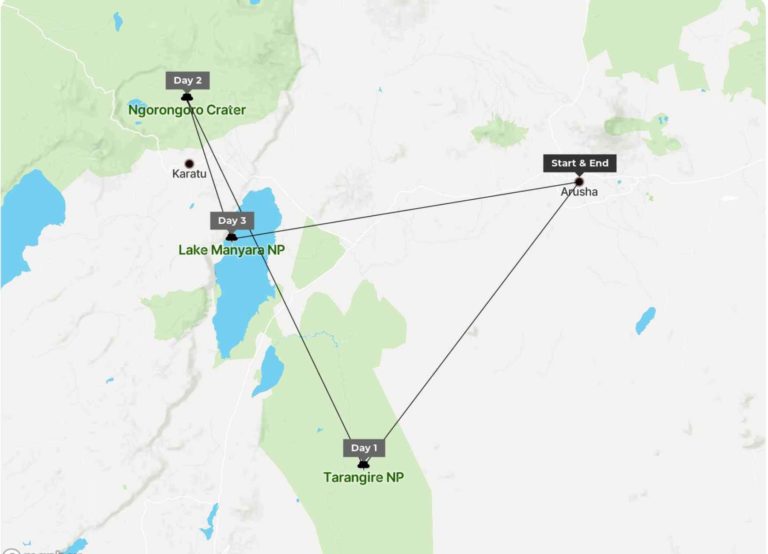 3 Days Tanzania Mid-range Safari Map