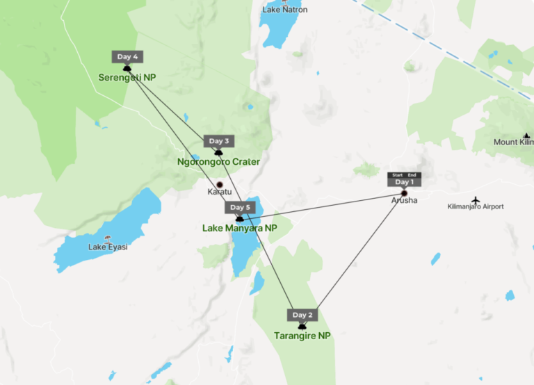 5 Days Tanzania Luxury Safari Map